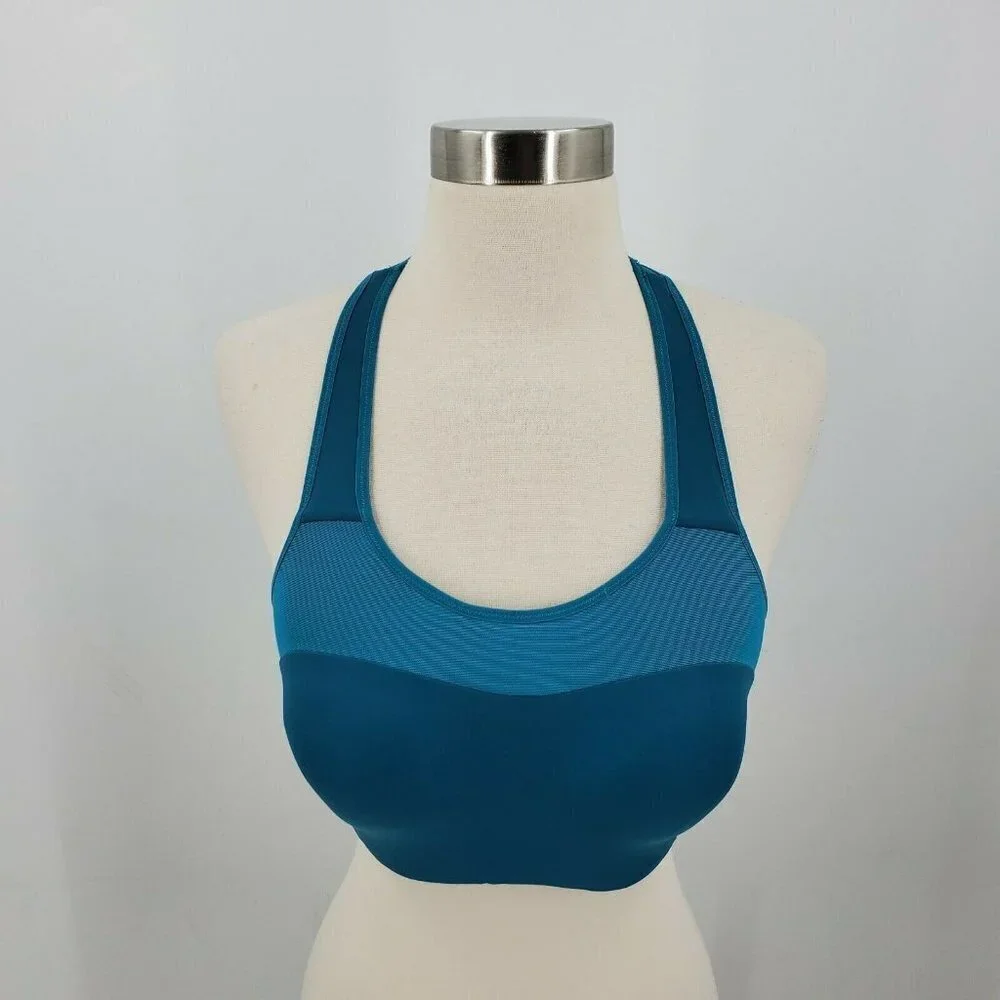 Nike Women's Dri-Fit Structured Sports Bra Blue Black Hook & Eye Size Medium